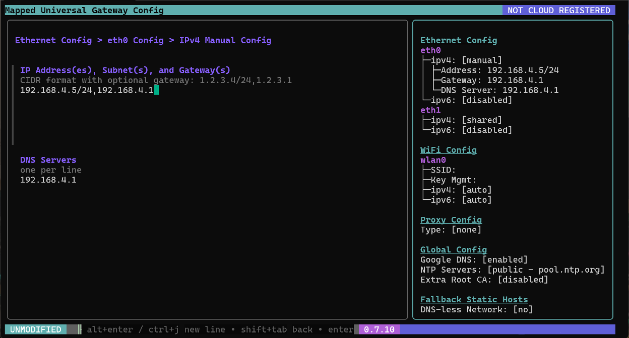 Figure 3 - Ethernet Config > eth0 Config > IPv4 Manual Config